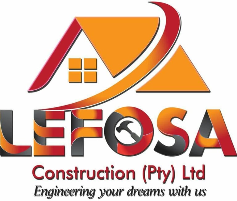 Lefosa Construction Pty Ltd logo featuring geometric house shapes in orange and red with company name and tagline Engineering your dreams with us